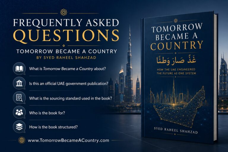 Frequently Asked Questions about Tomorrow Became a Country — غَدٌ صَارَ وَطَنًا — by Syed Raheel Shahzad — سيد راحيل شهزاد — covering the book’s subject, UAE independence statement, sourcing standard, intended readers and structure.